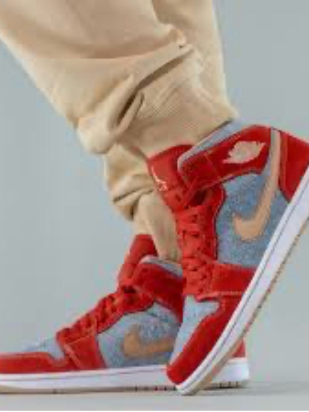 Kids Air Jordan 1 Mid 'Denim Red', combo of blue denim-Size 5.5
